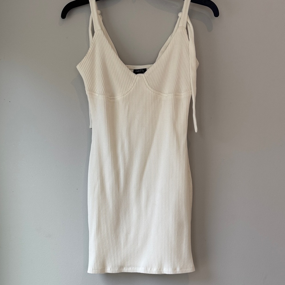 Rue21 Cream Ribbed BodyCon Bow Tie Shoulder Strap Knit Dress Bachelorette